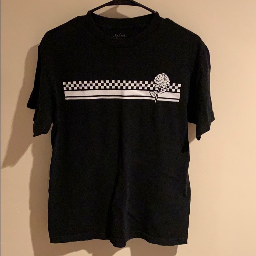 rose and checkered shirt